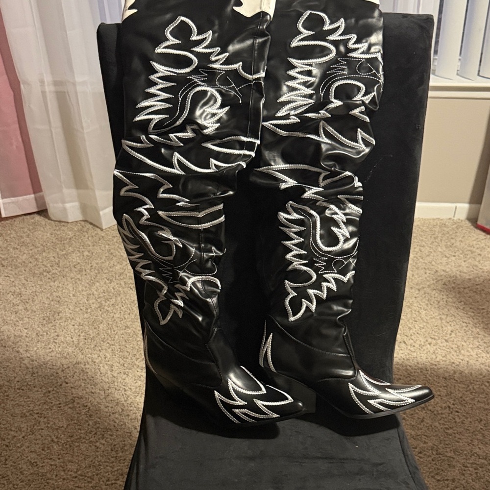 Cape Robbin Black and White Over the Knee Boots